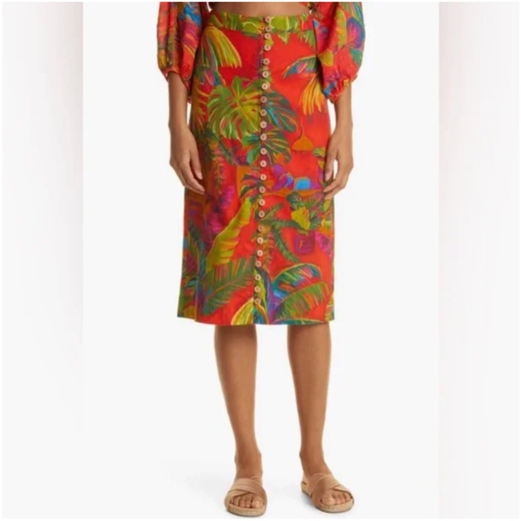 FARM Rio Dresses & Skirts - $165 Farm Rio Linen Blend Buttoned Midi Skirt M